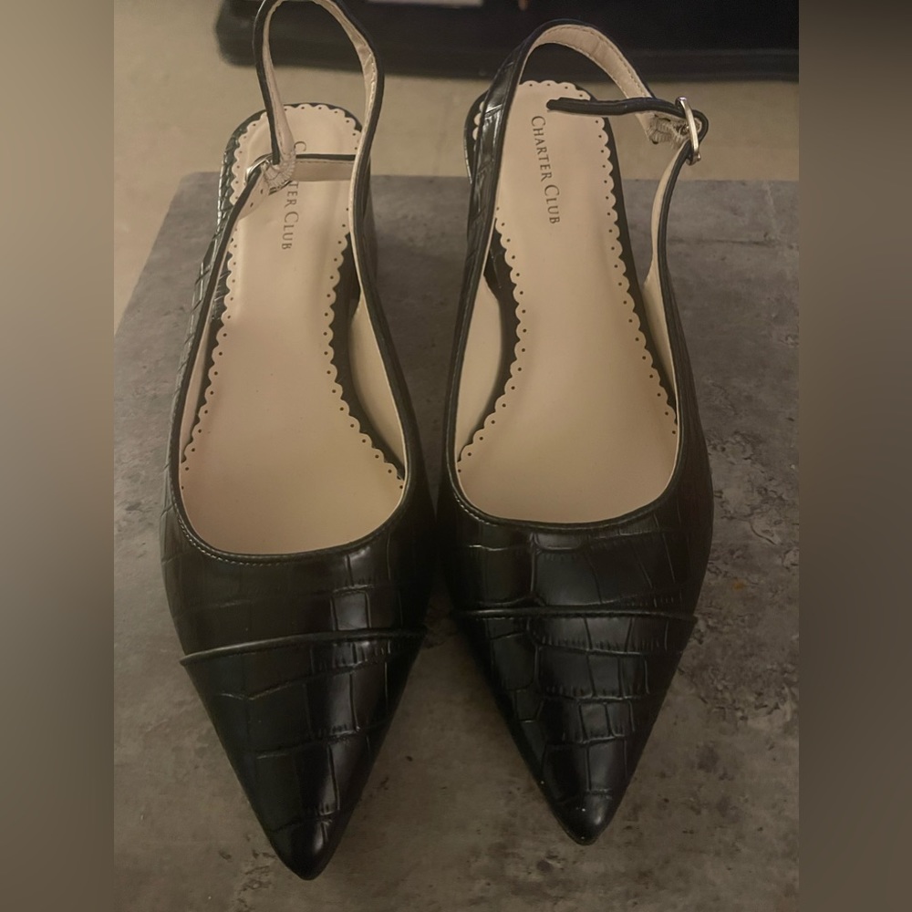 Charter Club Women Pointed Toe Slingback Heels Bryann Size US 8.5M Black Croc PU